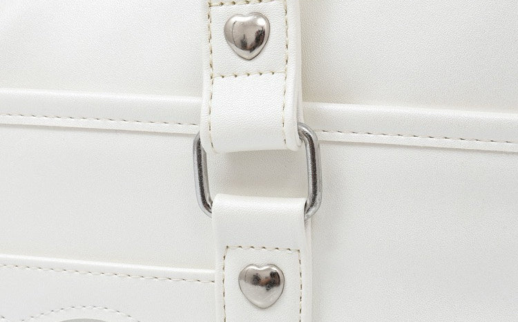 Kawaii Heart Embroidery JK School Shoulder Bag Japanese PU Leather Crossbody Tote for Daily Commuting