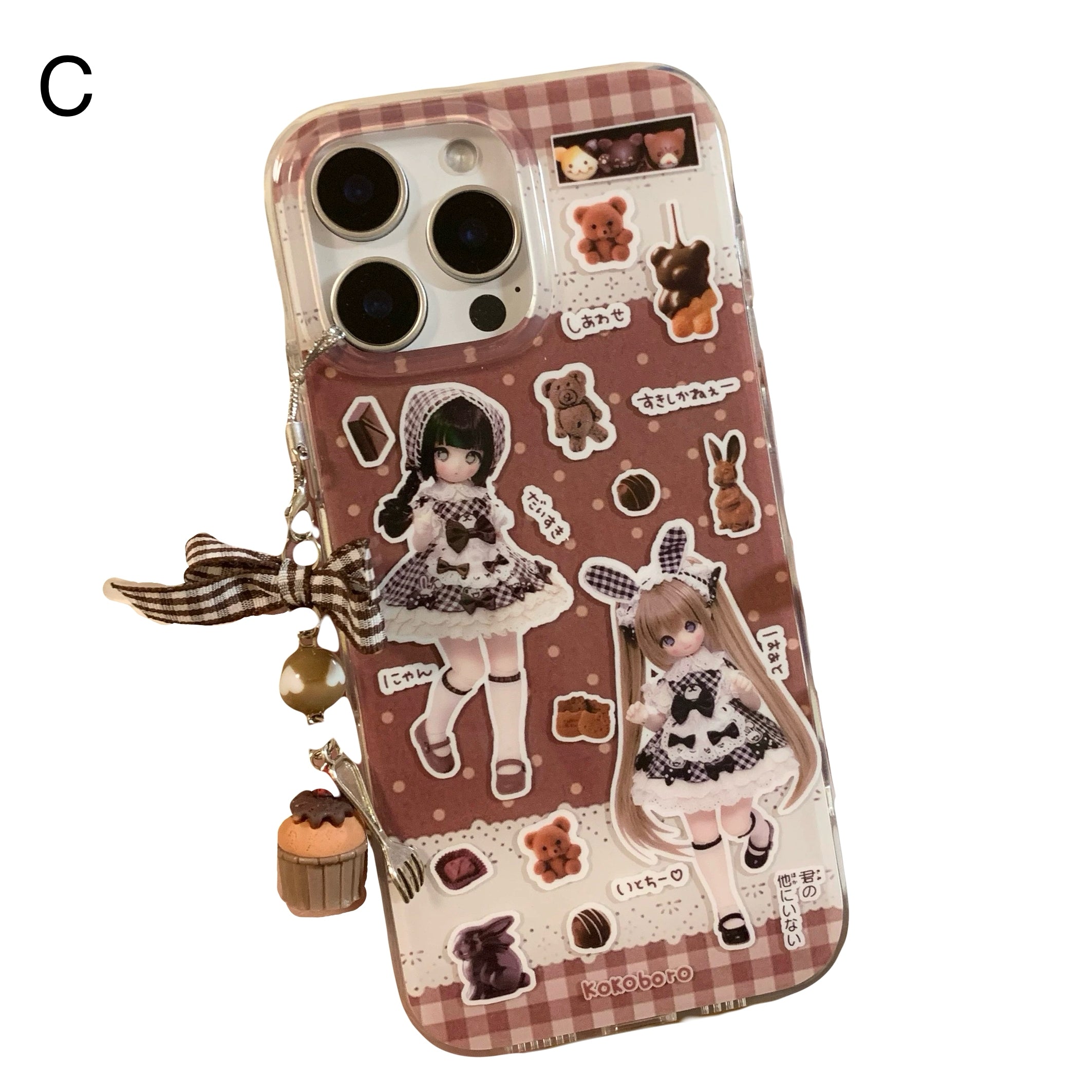 Kawaii Y2K 3D Doll iPhone Case with Charms Cute Anime Style Soft Cover by Kokoboro