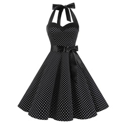Long Retro Polka Dress For Ladies Lace Up A-line Bow Off Shoulder Party Dresses
