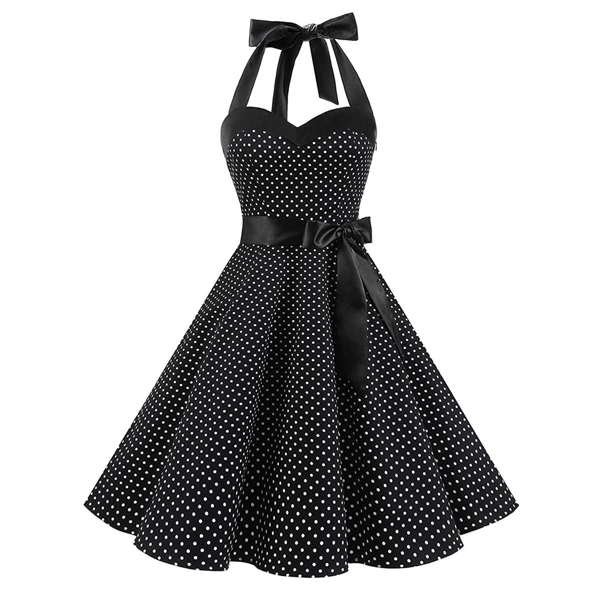 Long Retro Polka Dress For Ladies Lace Up A-line Bow Off Shoulder Party Dresses