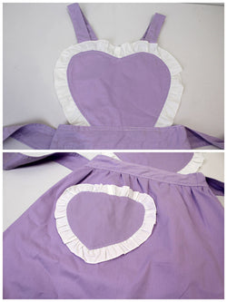 Cute Women's Apron Heart Pocket Lace Edge Cosplay Maid Dressing Apron Backless