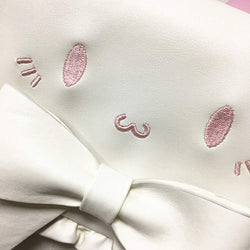 Women Lolita Backpack White Lovely Cat Embroidery Big Bowknot Sweet Cartoon PU Bag