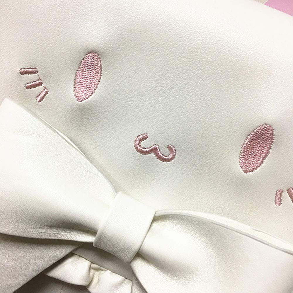 Women Lolita Backpack White Lovely Cat Embroidery Big Bowknot Sweet Cartoon PU Bag