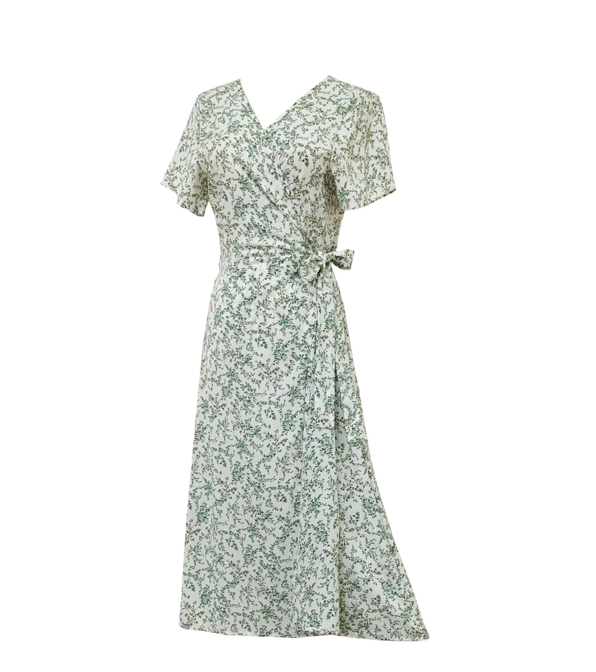 Vintage Floral Wrap Maxi Dress for Women Summer Short Sleeve Elegant Boho Dresses with Belted Waist