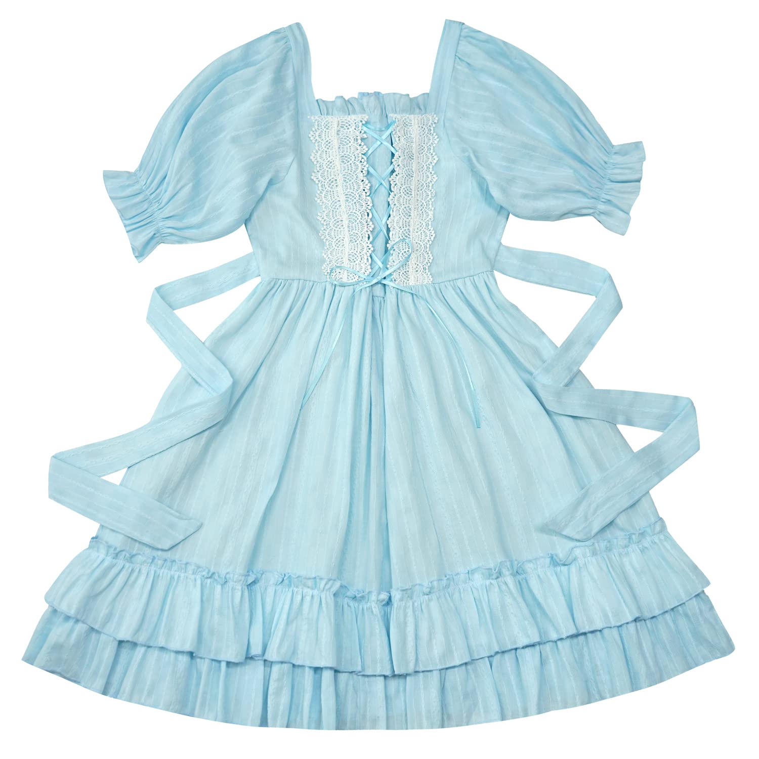 Puff Sleeve Light Blue Ruffle Midi Dress Sweet Vintage Square Neck Lolita Style