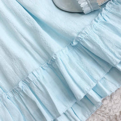Puff Sleeve Light Blue Ruffle Midi Dress Sweet Vintage Square Neck Lolita Style