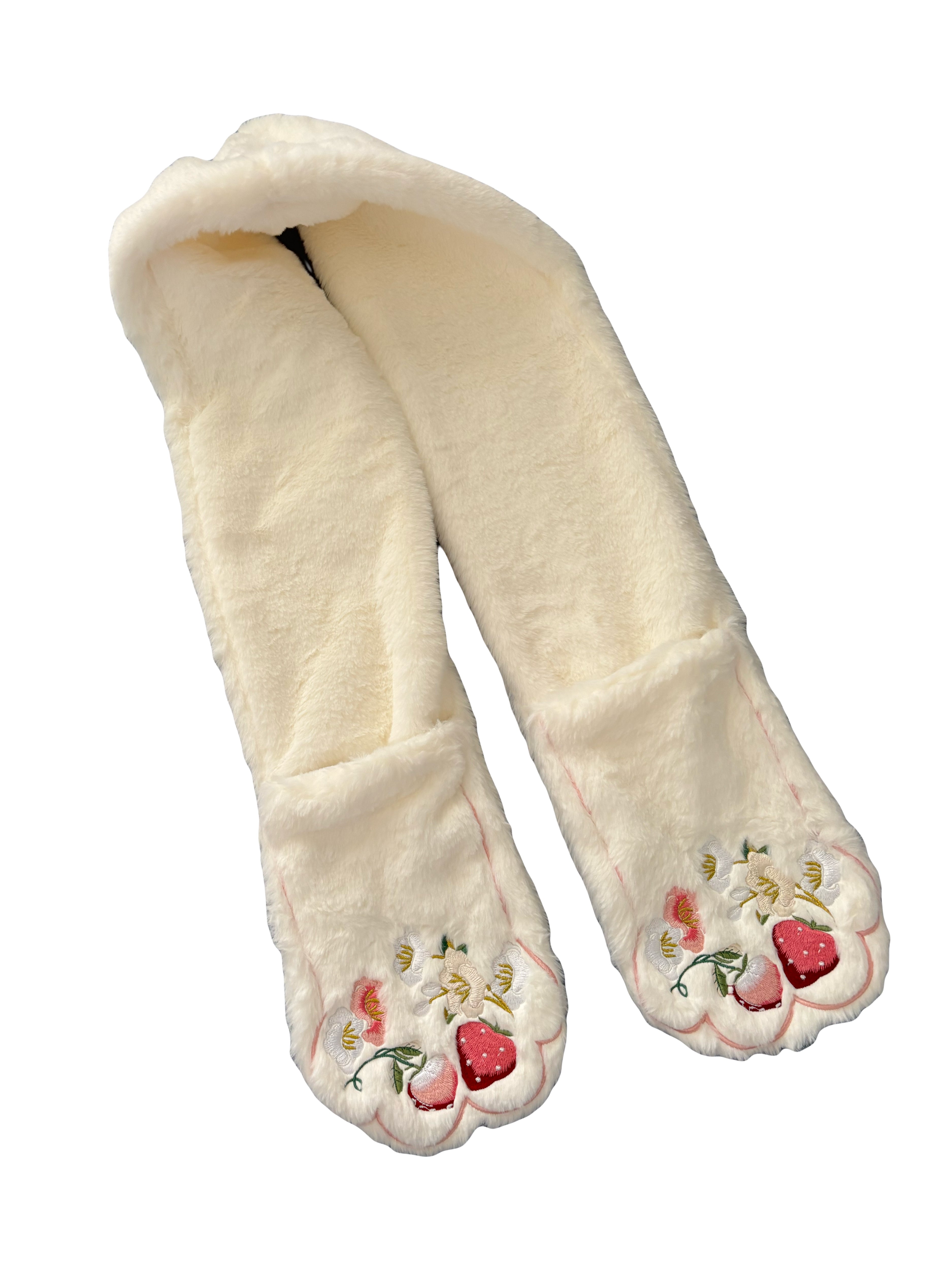 Fluffy cat paws embroidery pocket scarf