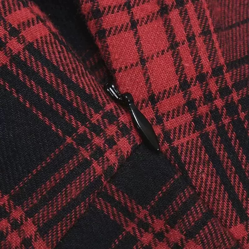 Gothic Red Plaid Suspender Dress Punk Lace Trim Corset A-Line Mini Skirt for Women