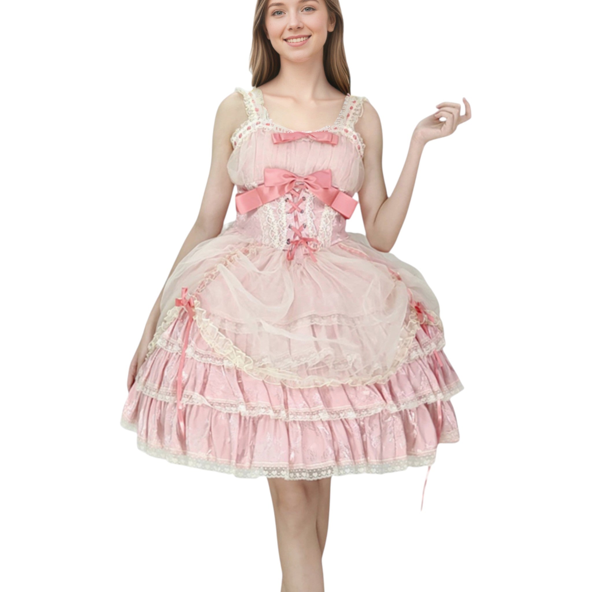 Elegant Lolita Ruffle Dress with Detachable Sleeves Lace Layered Cocktail Party Dress