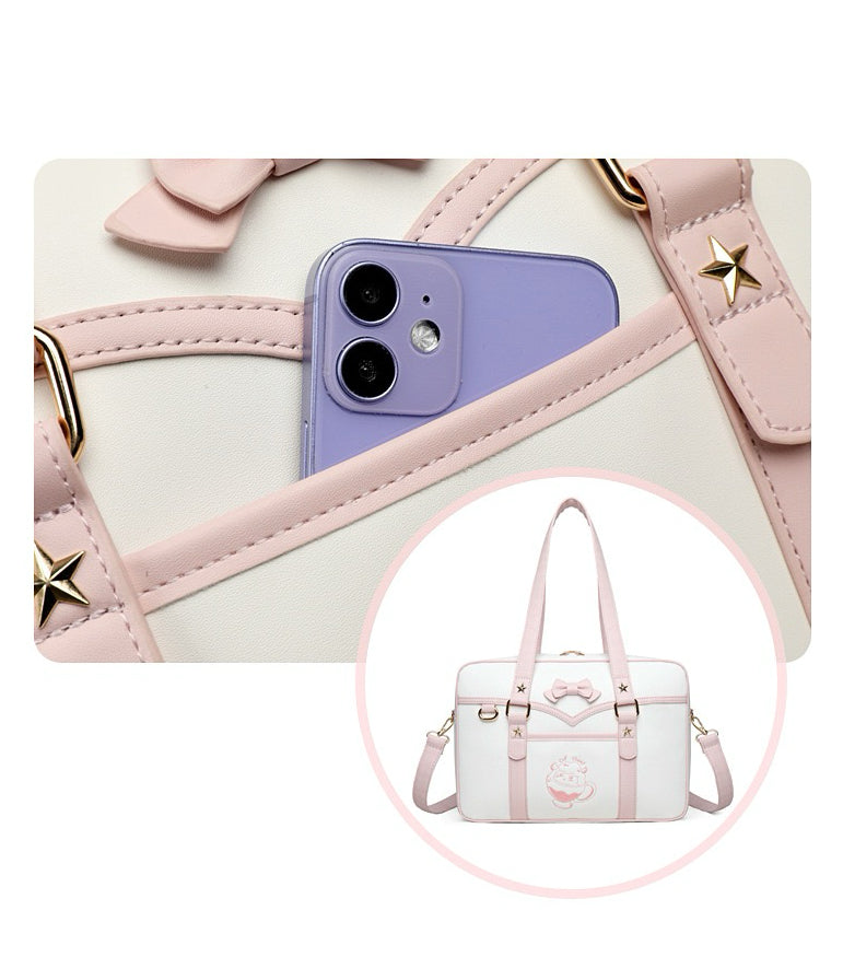 Kawaii Embroidered Bow Shoulder Bag for Girls Japanese JK School Uniform Style Satchel
