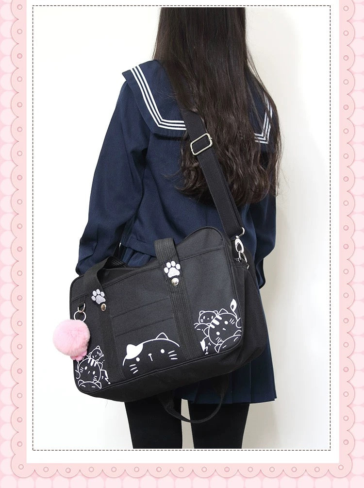 Kawaii Cat Paw Canvas Tote Bag Cute Japanese Style Shoulder Bag for Girls