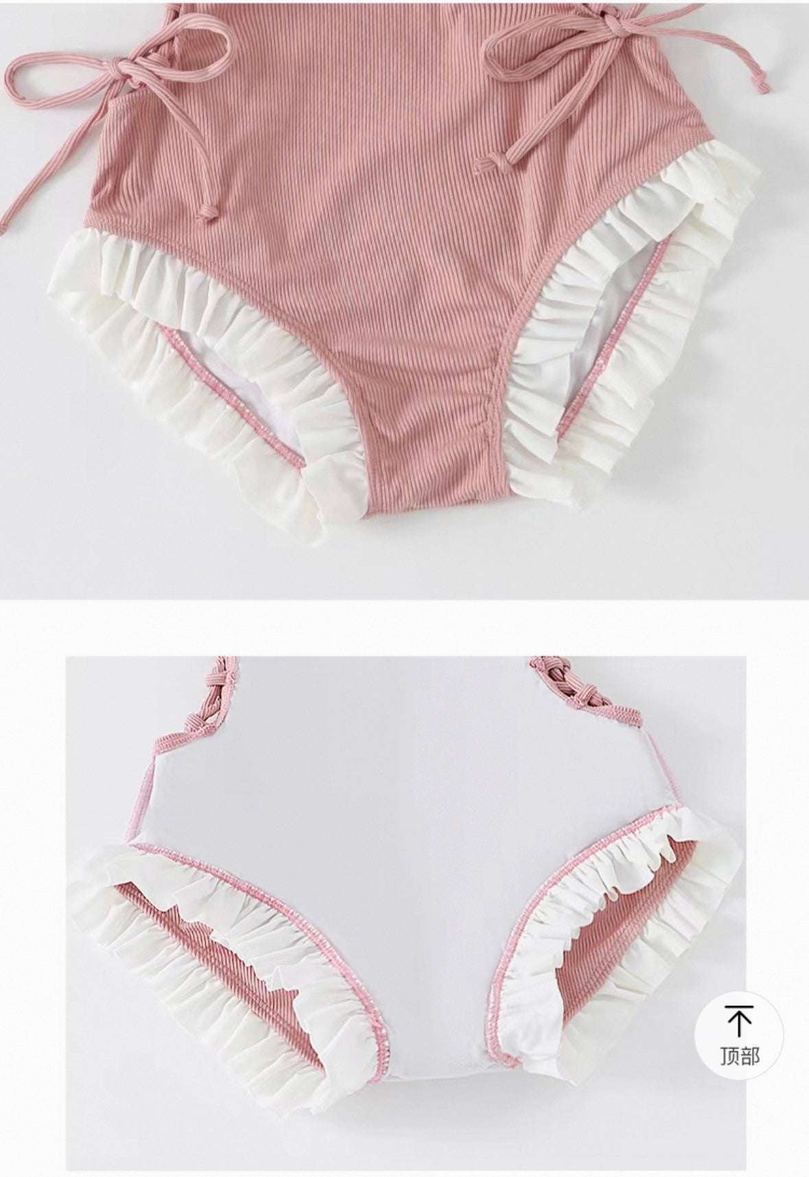 Korean Style Ruffle Bow Cutout One-Piece Swimsuit Kawaii Pink Bathing Suit