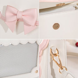 Sweet Lolita Bow Accordion Satchel Cute PU Leather Shoulder & Crossbody Bag