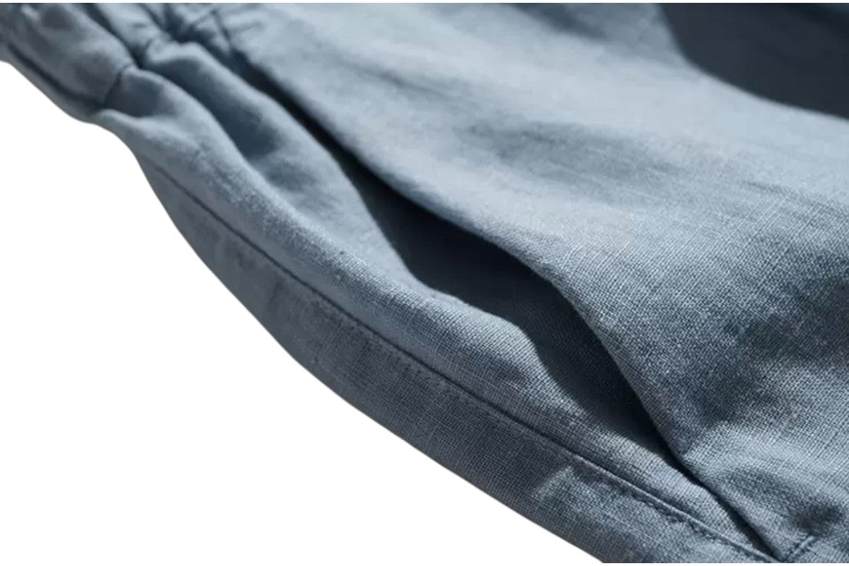 Wide-Leg Pants Women 100% Linen Cropped Trousers Summer Loose Fit High Waist