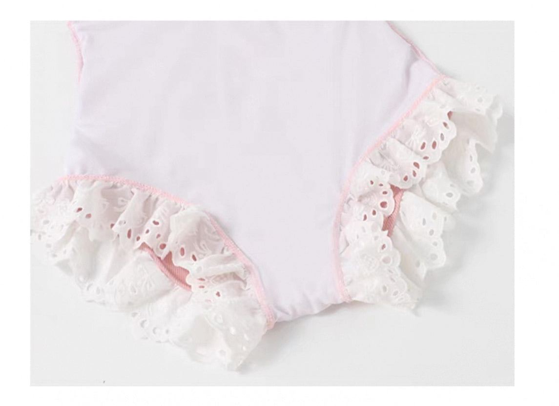 Kawaii Puff Sleeve Strawberry Embroidery One-Piece Swimsuit Korean Style Ruffle Swimwear