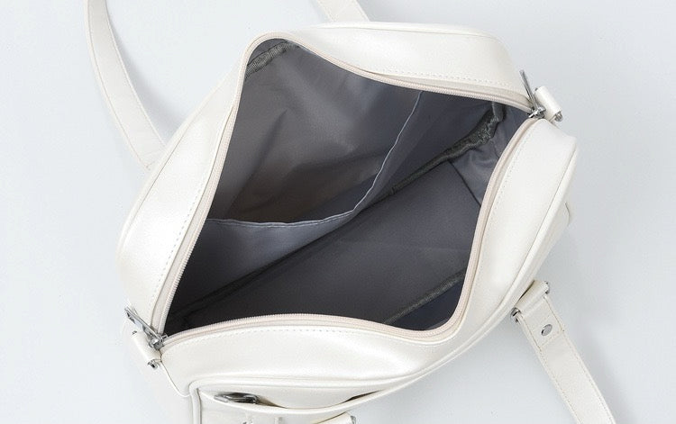 Kawaii Heart Embroidery JK School Shoulder Bag Japanese PU Leather Crossbody Tote for Daily Commuting