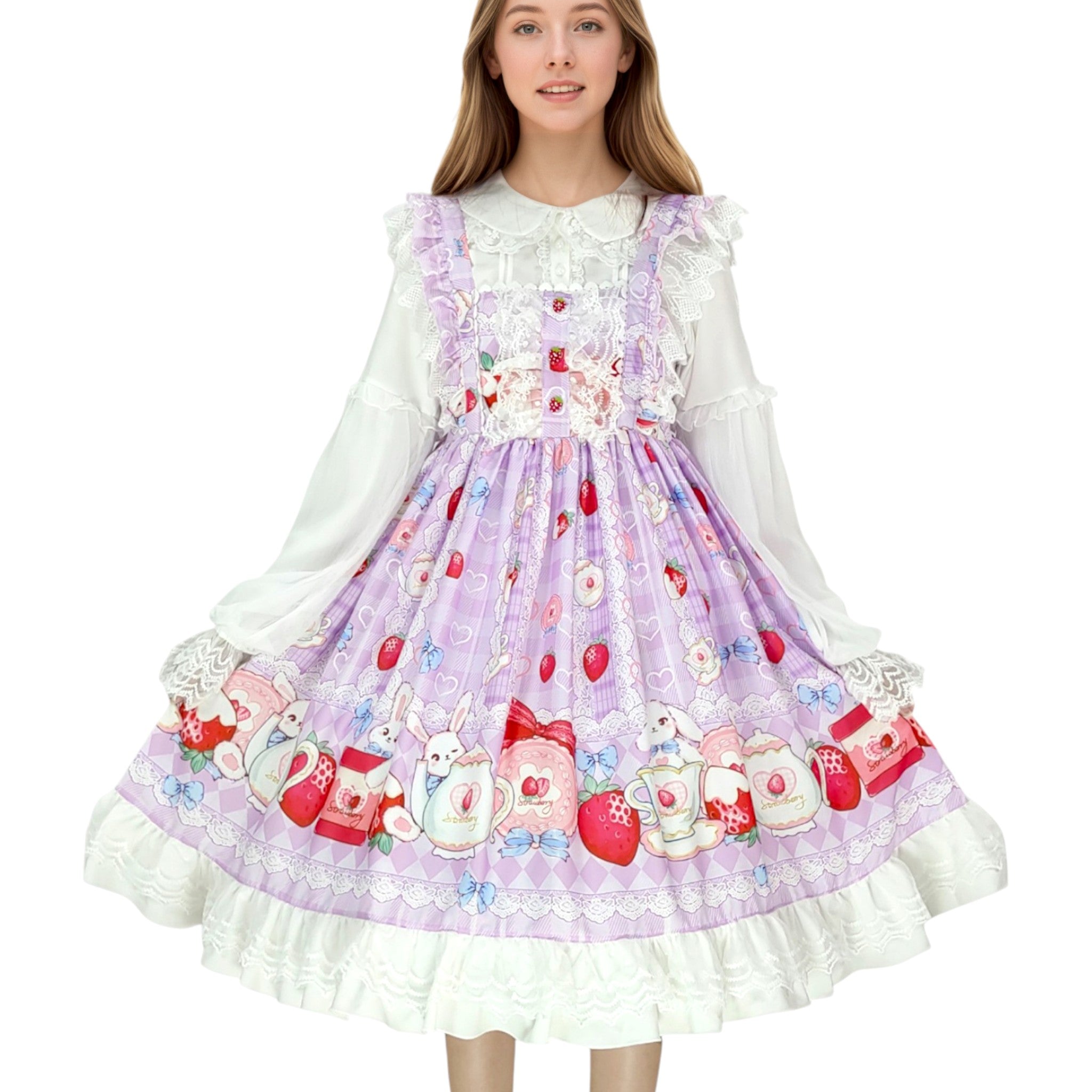 Women Girls Lolita Dress Lace Ruffle Frill Pleat Japanese Lovely Kawaii Cosplay Sweetheart Style