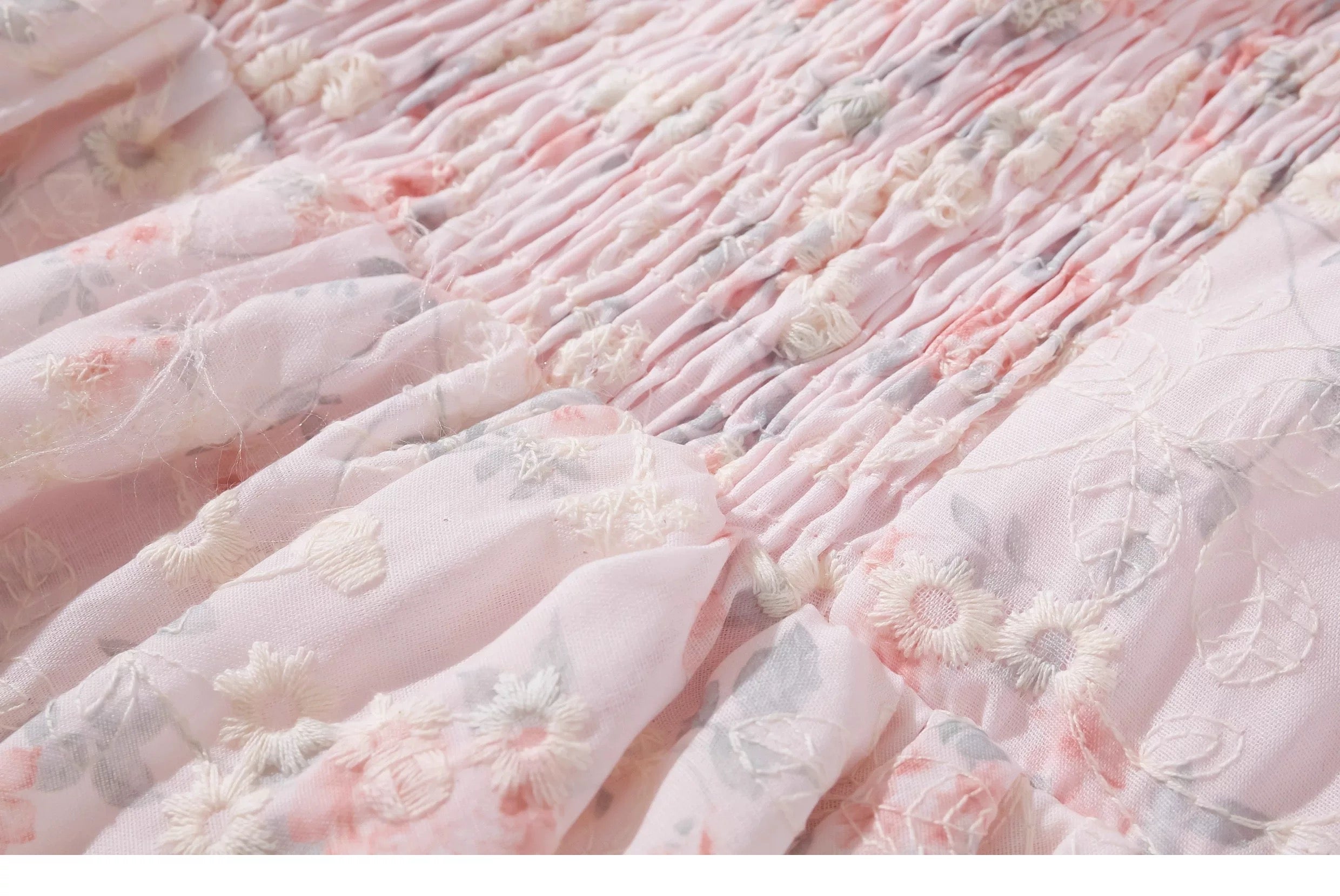 Sweet Floral Embroidered Ruffle Dress Summer Princess Puff Sleeve Tiered Cake Dress with Smocked Back