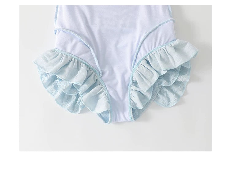 Vintage Style Ruffle One-Piece Swimsuit with Bow – Cute Retro Bathing Suit Summer Beachwear