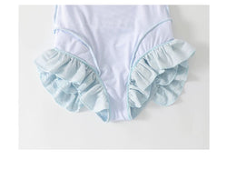 Vintage Style Ruffle One-Piece Swimsuit with Bow – Cute Retro Bathing Suit Summer Beachwear