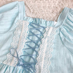 Puff Sleeve Light Blue Ruffle Midi Dress Sweet Vintage Square Neck Lolita Style