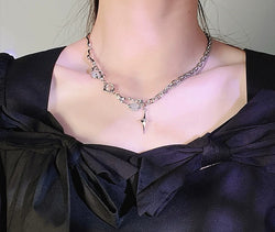 Minimalist Irregular Gothic Butterfly Chain Necklace Safety Pins Punk Emo Layered Choker Futuristic Silver Statement