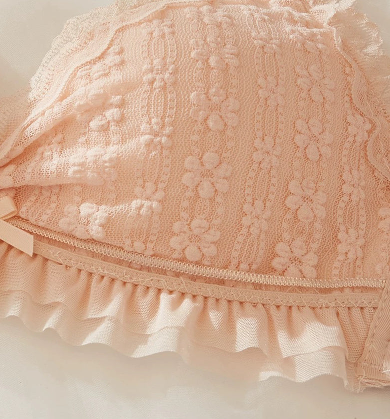 Sweet Lace Wireless Bra Set for Teen Girls Push Up Cotton Lingerie No Steel Ring