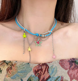 Kawaii Black Cat Rainbow Star Necklace Colorful Y2K Statement Jewelry Harajuku Style Layered Chain