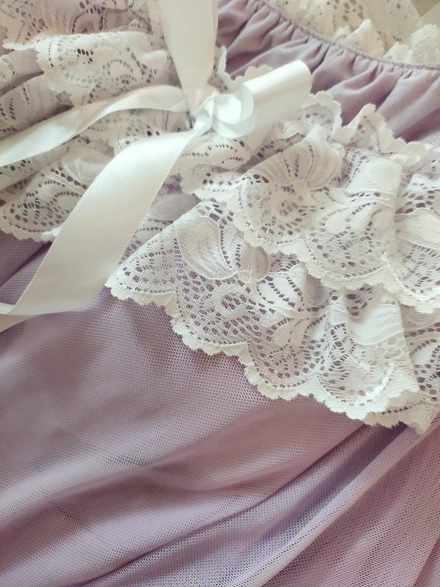 Sweet Princess Nightgown for Women Padded Chest Cotton Mesh Lace Fairy Sleep Dress Summer Lolita Palace Style Sleepwear