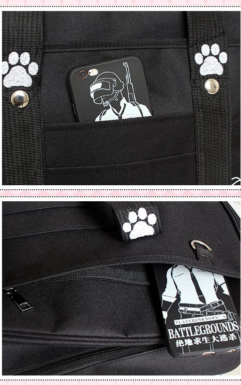Kawaii Cat Paw Canvas Tote Bag Cute Japanese Style Shoulder Bag for Girls