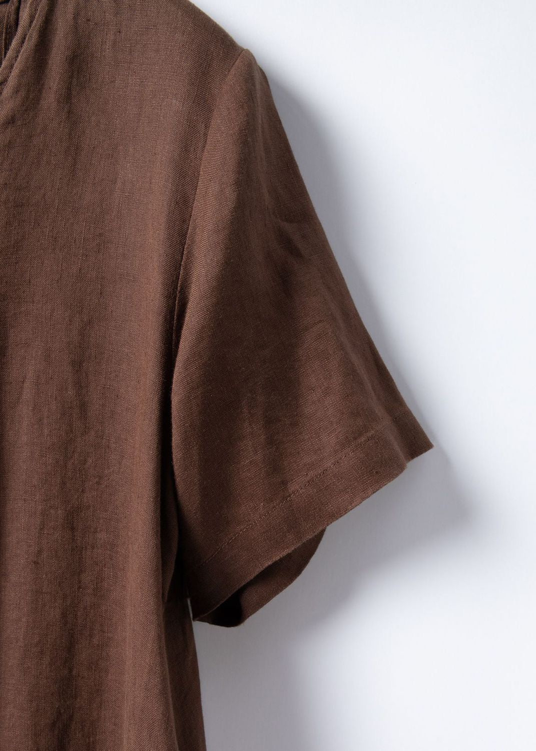 Natural Linen V-Neck Midi Dress with Pocket Elegant Summer Short Sleeve Vintage Loose Fit A-Line Sundress