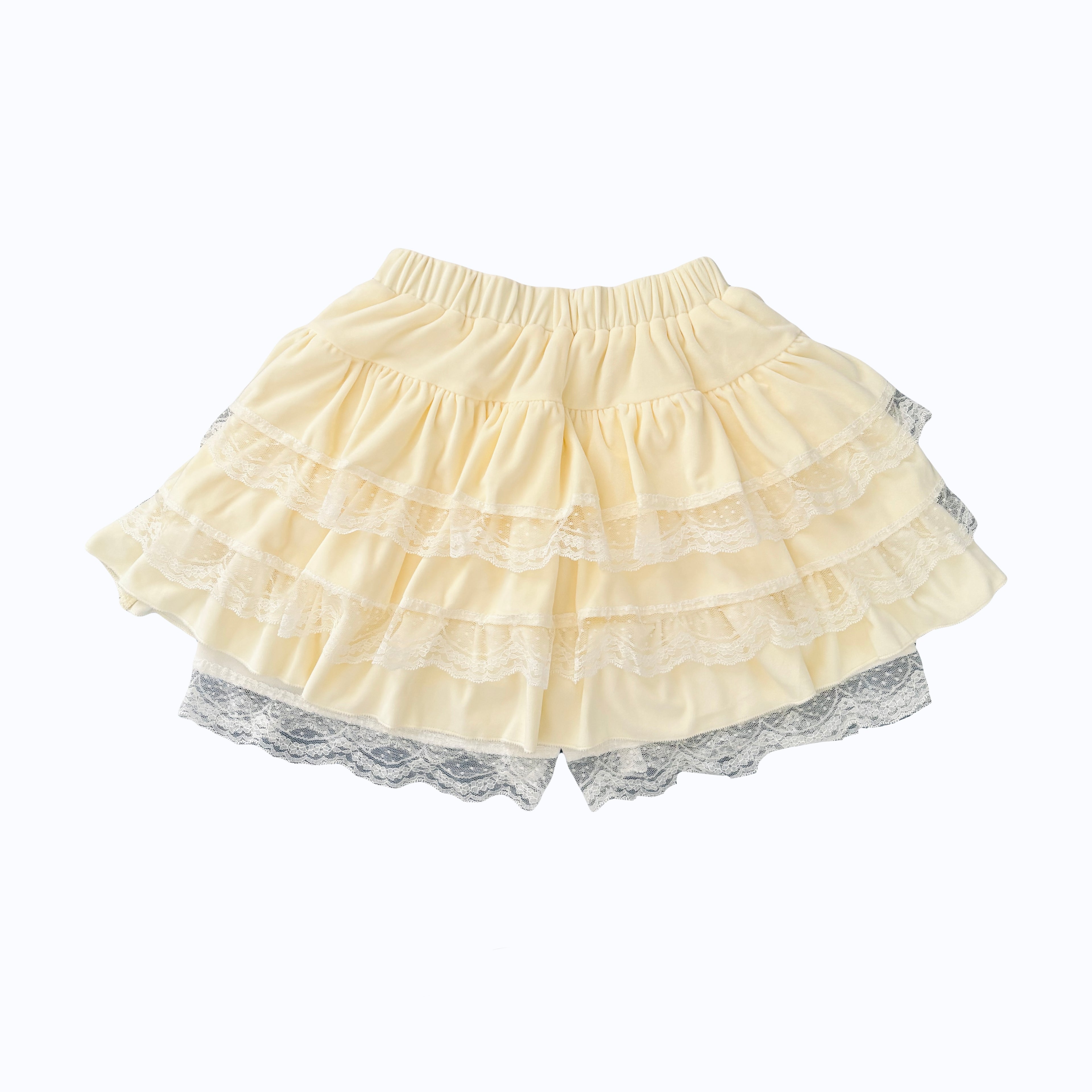 Cream yellow fluffy lace tutu mini skirt with under pants