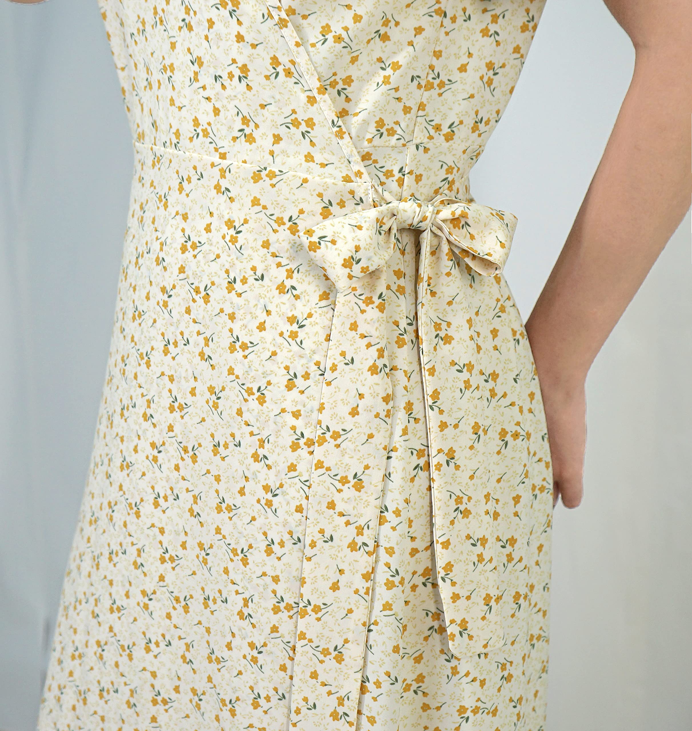 Vintage Floral Wrap Maxi Dress for Women Summer Short Sleeve Elegant Boho Dresses with Belted Waist