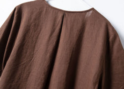 Natural Linen V-Neck Midi Dress with Pocket Elegant Summer Short Sleeve Vintage Loose Fit A-Line Sundress