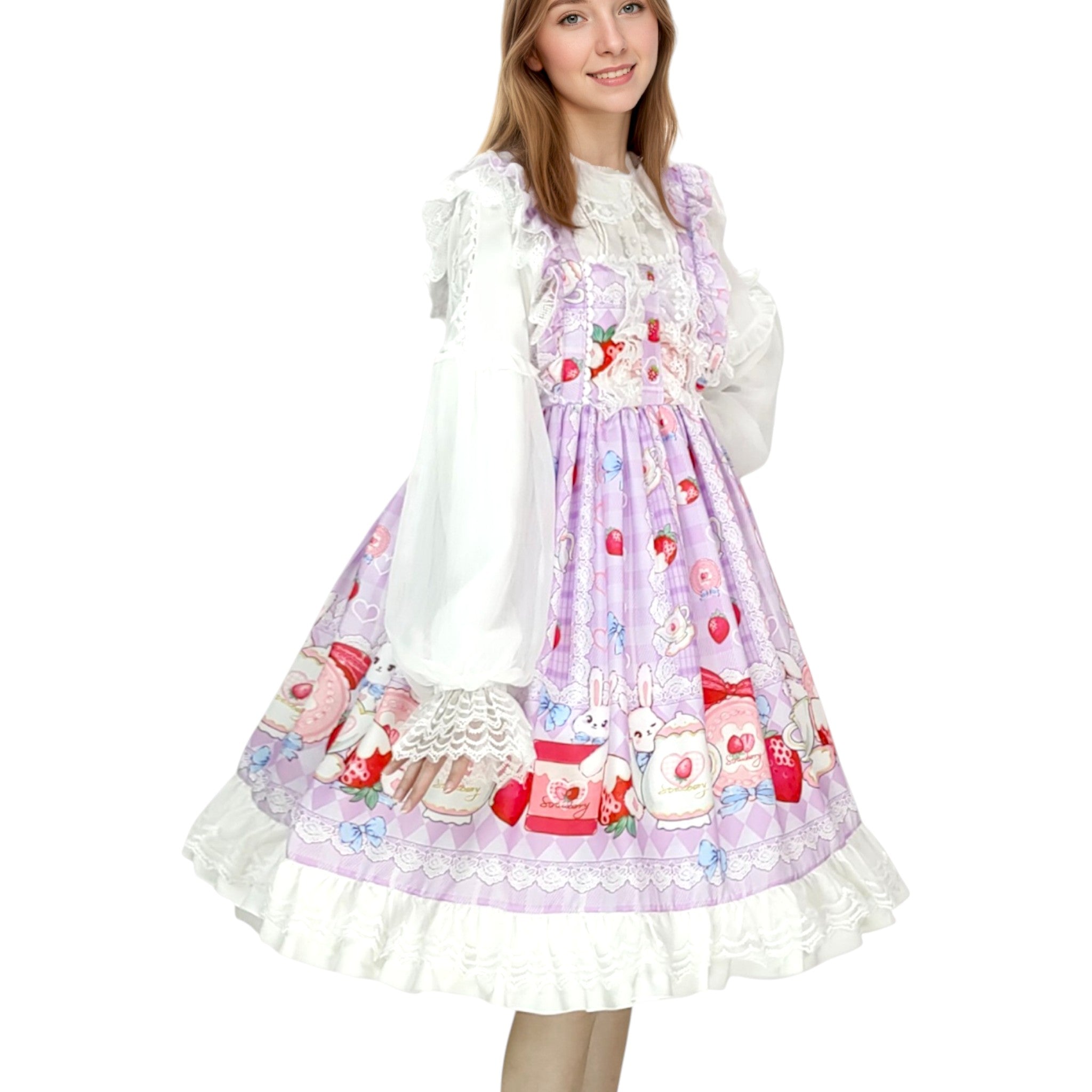 Women Girls Lolita Dress Lace Ruffle Frill Pleat Japanese Lovely Kawaii Cosplay Sweetheart Style