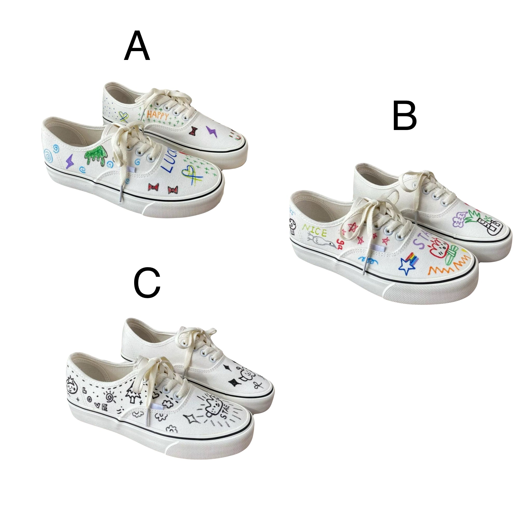Hand-Painted Doodle Canvas Sneakers Cute Casual Unique Graffiti Flat Shoes for Women