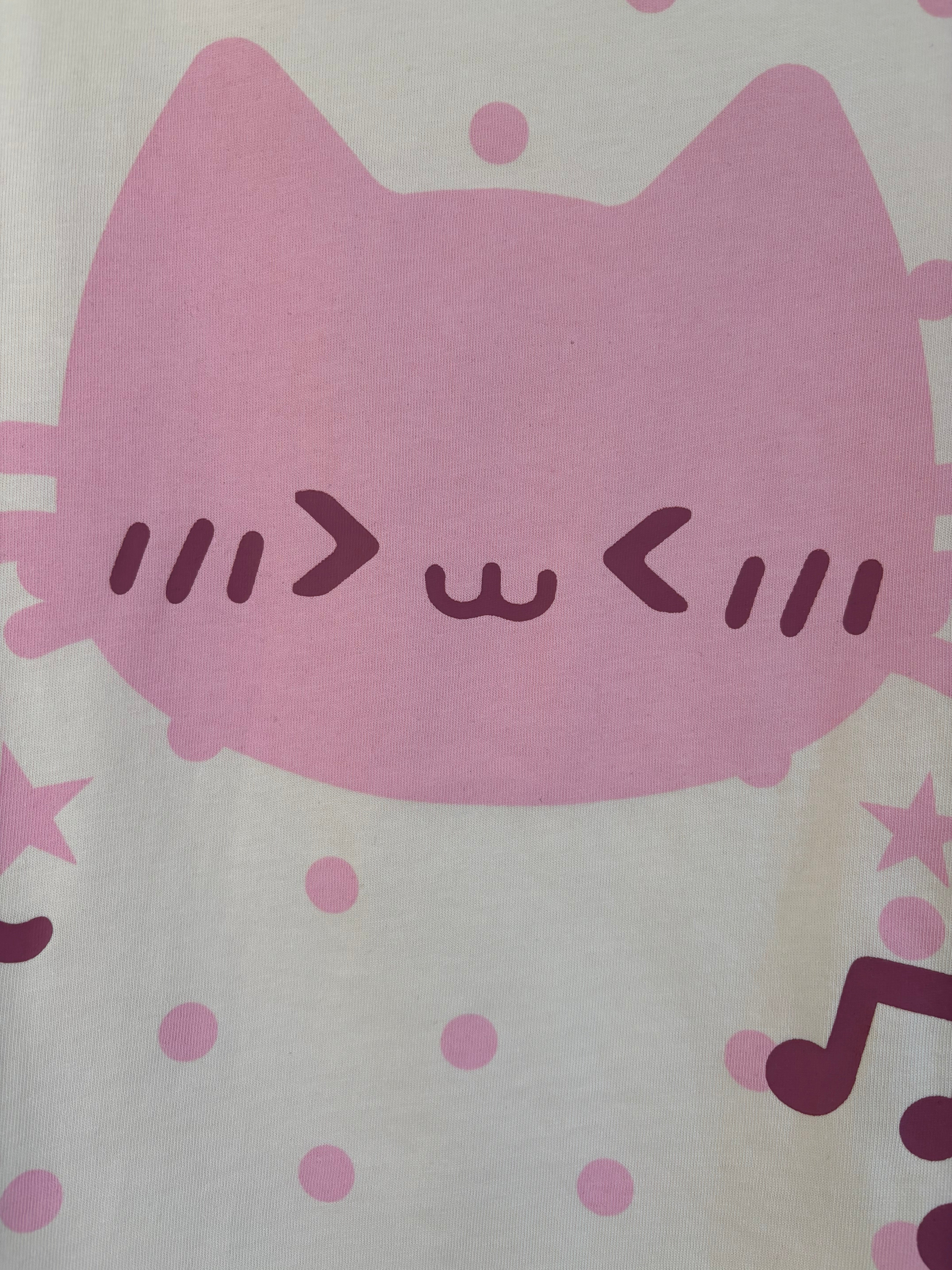 Cream kitty dots cotton T-shirt