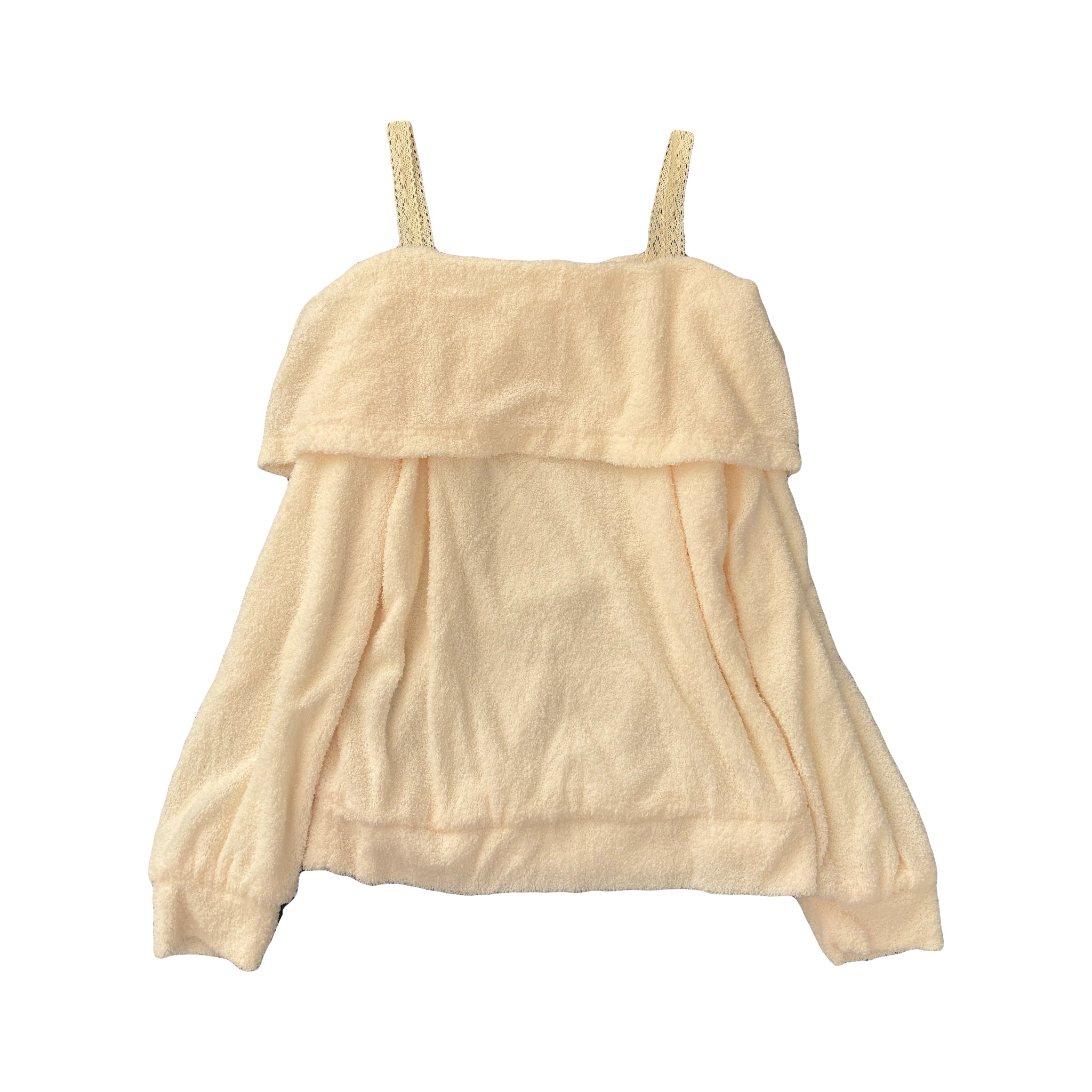 Cream white fluffy off-shoulder big bow pullover