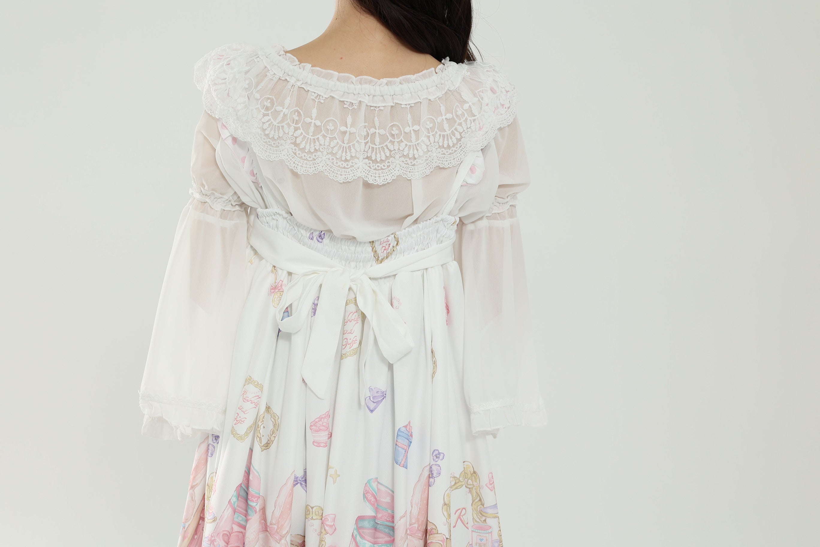 Kawaii Sweet Lolita Rabbit Print Dress Lace Ruffle JSK with Big Bow Pull-On Princess Dress for Girls