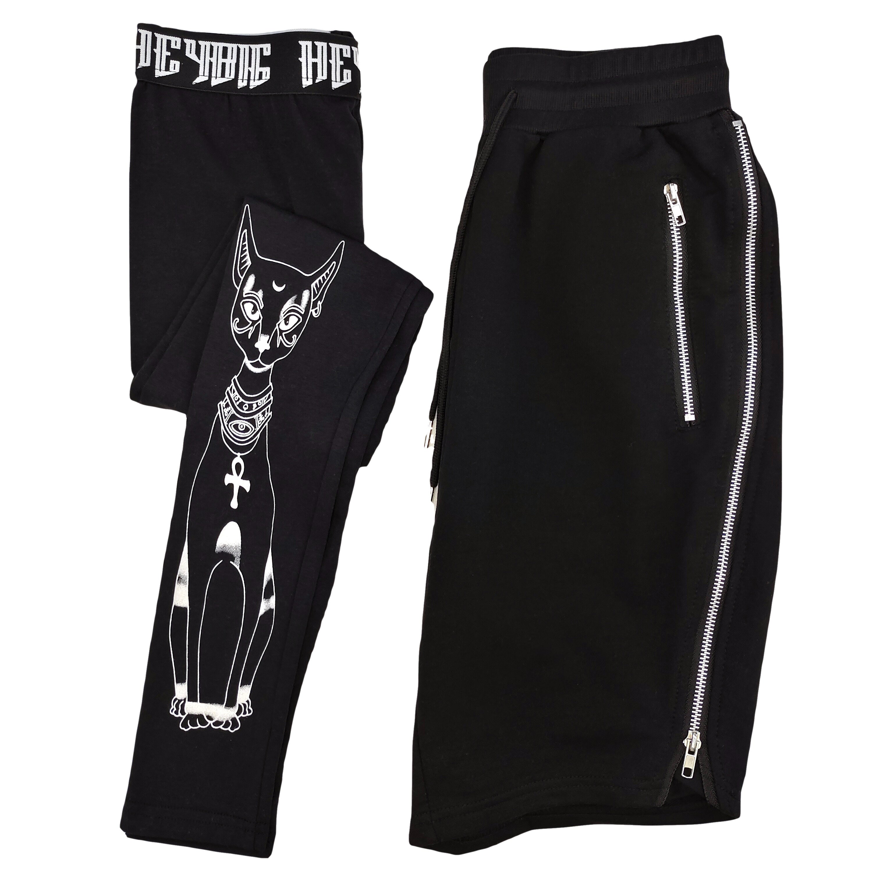 Gothic punk style 2 in 1 shorts with zipper pockets and leggings