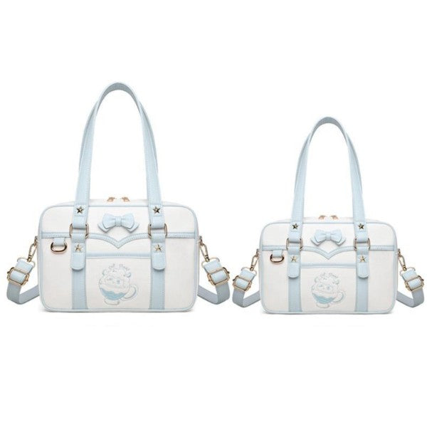 Kawaii Embroidered Bow Shoulder Bag for Girls Japanese JK School Uniform Style Satchel