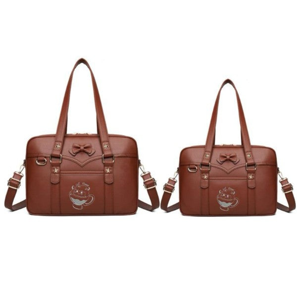 Kawaii Embroidered Bow Shoulder Bag for Girls Japanese JK School Uniform Style Satchel