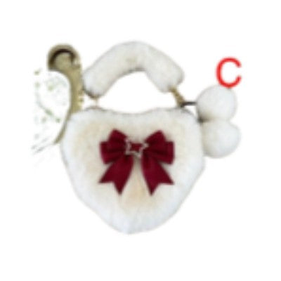 Cute Furry Heart Shoulder Bag with Bow and Star Charm Soft Plush Lolita Style Handbag