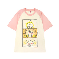 Kawaii Cartoon Comic Panel T-Shirt Harajuku Loose Fit Raglan Sleeve Top Cute Graphic Summer Tee for Women Girls