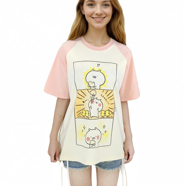 Loose fit cute graphic short sleeve T-shirt with kawaii comic print
