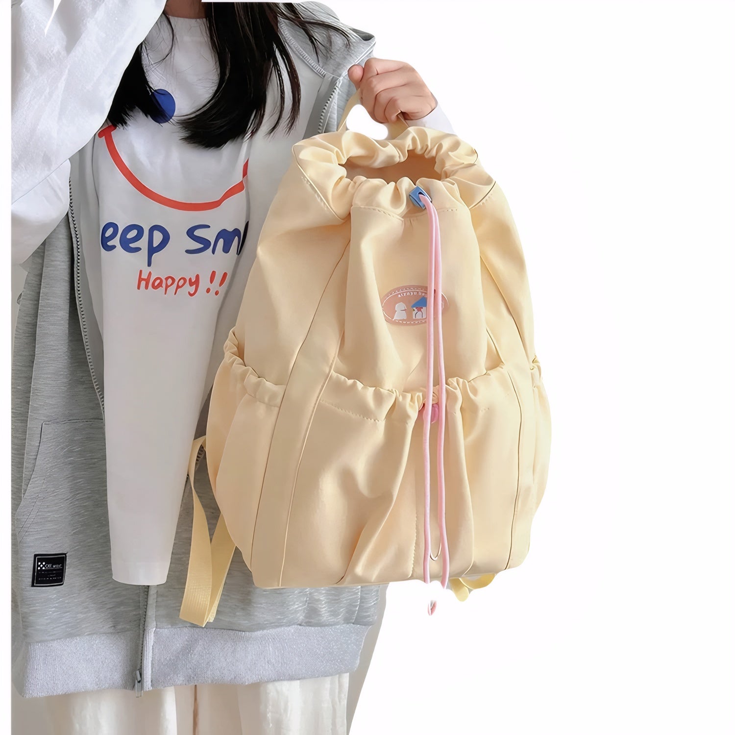 Japanese fashion harajuku drawstring closure trip backpack for women commuter bag