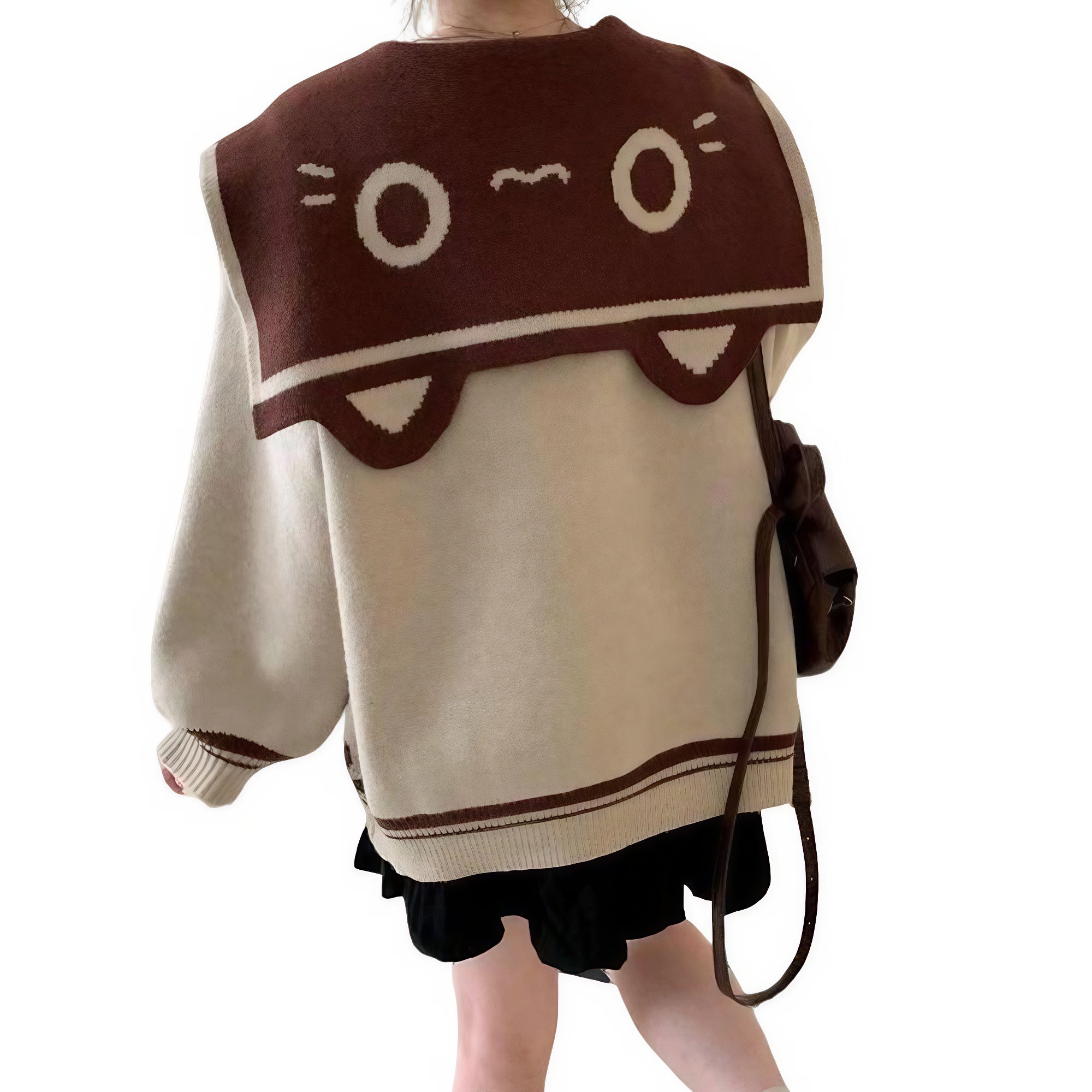 Back design of Harajuku sailor cat sweater with cute face pattern