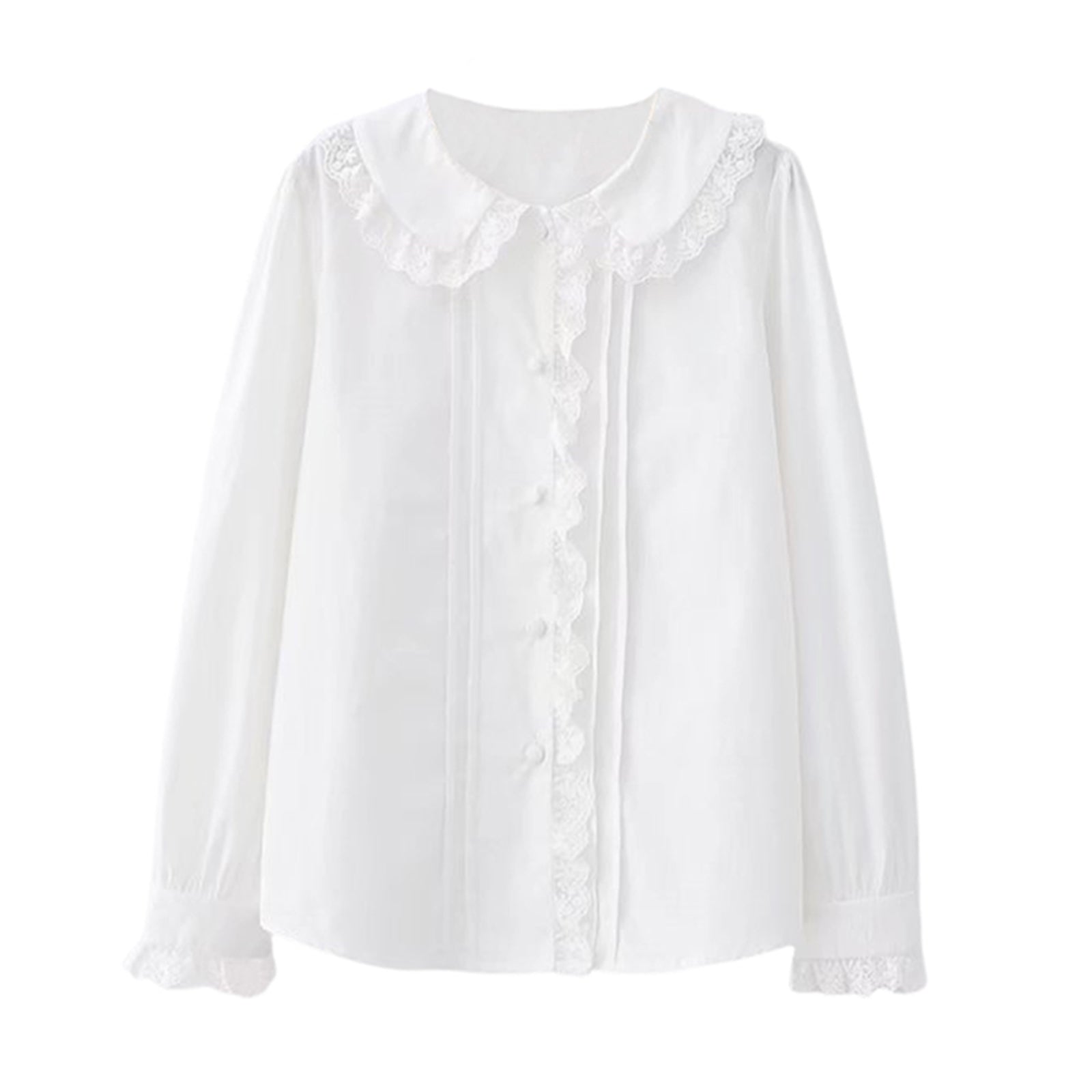 Vintage Inspired Lace Blouse Cute Peter Pan Collar Shirt for Girls White Shirt