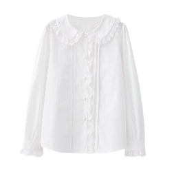 Vintage Inspired Lace Blouse Cute Peter Pan Collar Shirt for Girls White Shirt