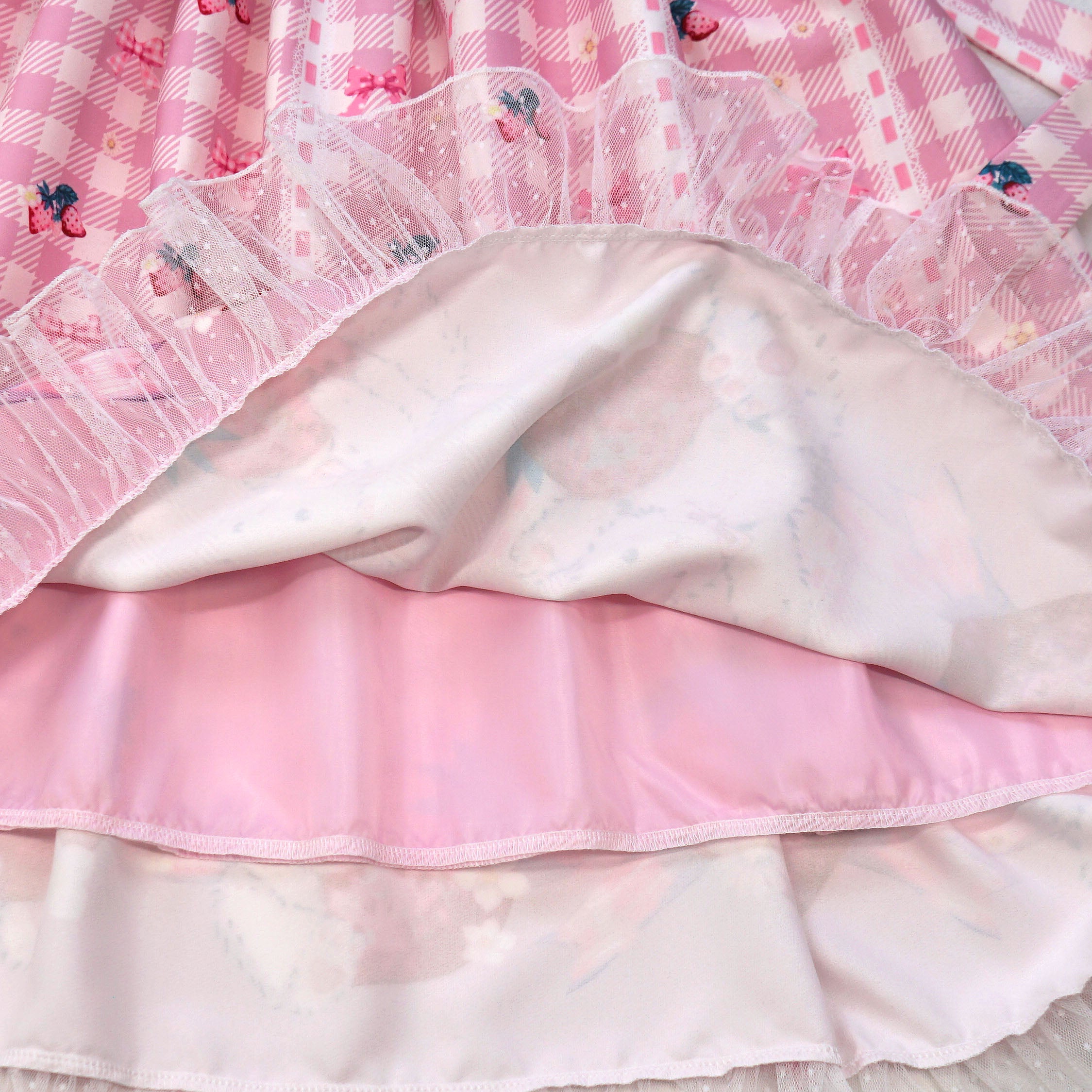 Kawaii Rabbit Strawberry Plaid Lolita JSK Dress with Gingham Print Lace Trim